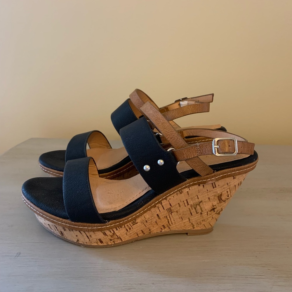 Size 7 black and brown wedge heels